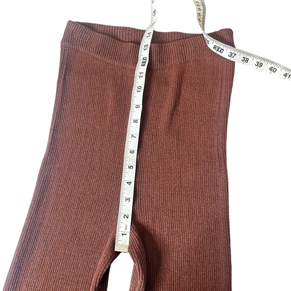 NEW Aeron Brown Egon Rib Pants High Rise Knit Ribbed Slight Flare - Picture 7 of 9